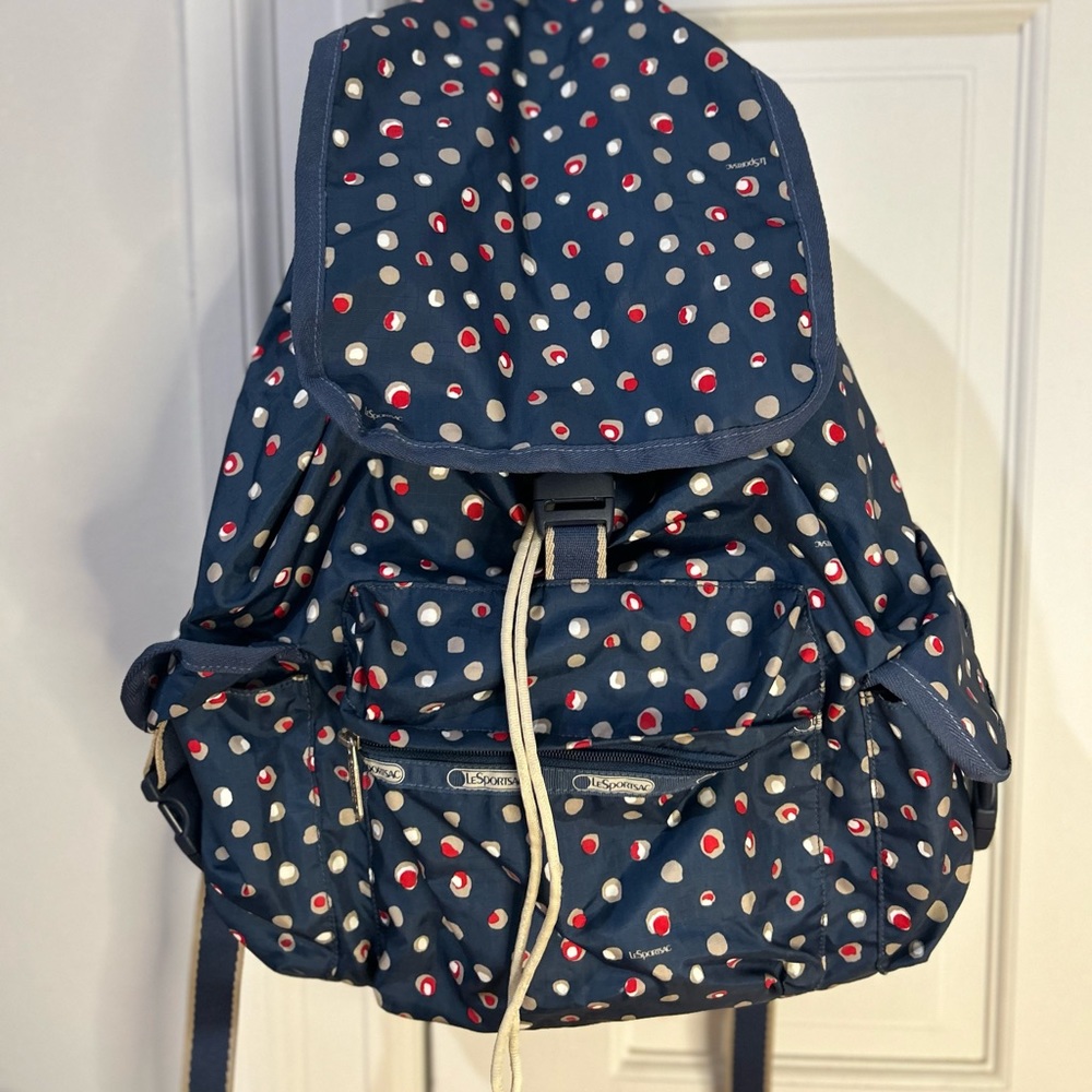 LeSportsac Navy Polka Dot Backpack - Navy with Red & White Dots